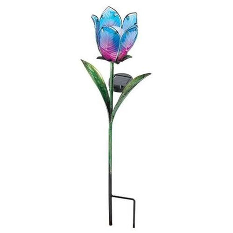 Lifelike Solar Battery Glass Blue & Pink Outdoor Tulip Stake