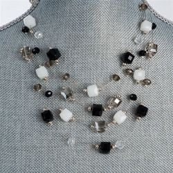 WHITE AND BLACK DAINTY CRYSTAL CUBE NECKLACE